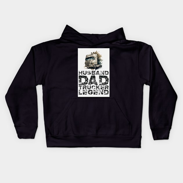 Husband Dad Trucker Legend #3 Kids Hoodie by aifuntime